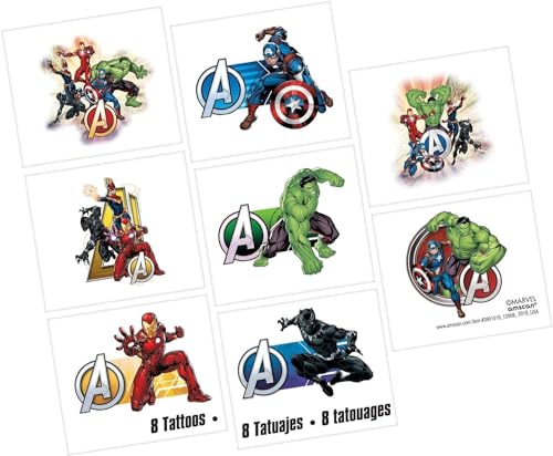 amscan The Avengers  Tatuaggi Temporanei Assortiti-8 pz
