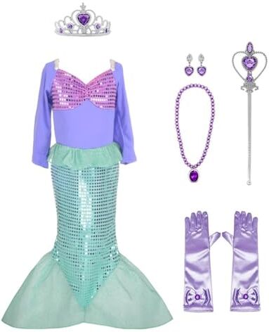 Lito Angels Vestito da Sirenetta Principessa Ariel Costume Sirena con Corona e Accessori per Bambina, Taglia 4-5 Anni, Viola (Etichetta in Tessuto 110)