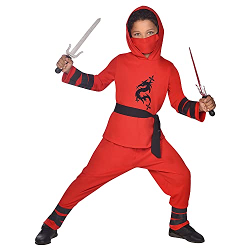 amscan Costume da Guerriero Ninja Drago Bambino, Rosso, 6-8 Anni