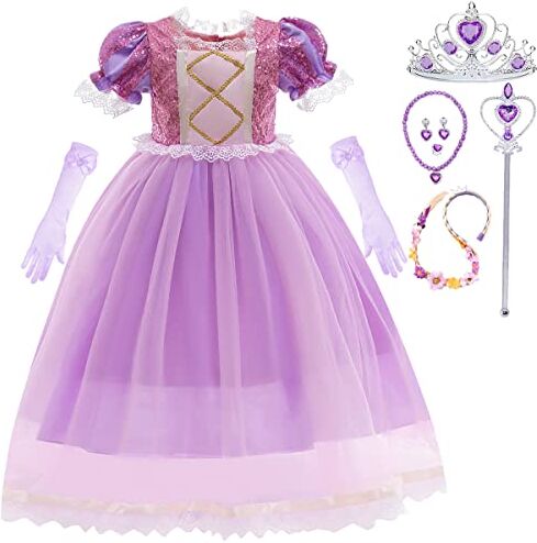 Snyemio Vestito Rapunzel Bambina Costume Principessa Viola Travestimento Carnevali Halloween Natale Partito Compleanni, 2-3 Anni