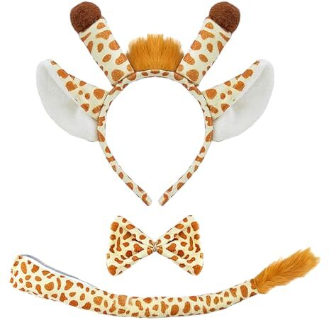 IWTBNOA Set di 3 costumi da giraffa, giraffa, costume da giraffa, costume da giraffa, per animali, orecchie, papillon per adulti, bambini, carnevale, feste a tema