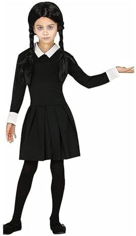 generico Costume da studentessa Mercoledi gotico per bambine Costume mercoledi nero a fantasie bianche Costume da Halloween di mercoledì (VESTITO NERO CON COLLETTO E POLSINI BIANCHI, 4 ANNI)