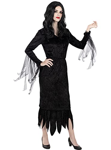 Funidelia Costume da Morticia Addams da La Famiglia Addams per donna Film di paura, Horror Costume per Adulto e accessori per Feste, Carnevale e Halloween Taglia L Nero