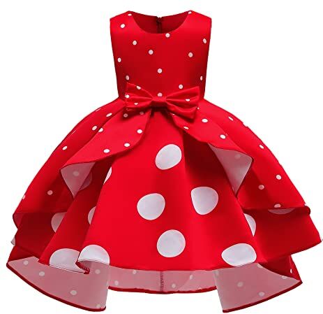 Lito Angels Vestito Costume da Minnie Abito da Festa di Compleanno a Pois Rossi e Bianchi per Bambina Taglia 6-7 anni (Etichetta in Tessuto 130)