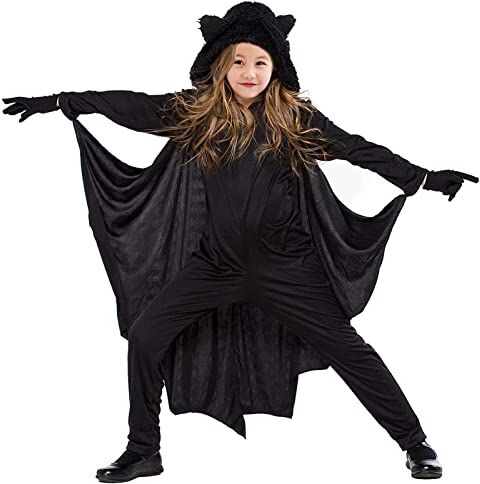 KEEPAA Costume da pipistrello di carnevale per bambini, mantello da pipistrello con mantello e guanti, costume da pipistrello costumi di carnevale per 3-13 ragazze e ragazzi (S 105-115cm)