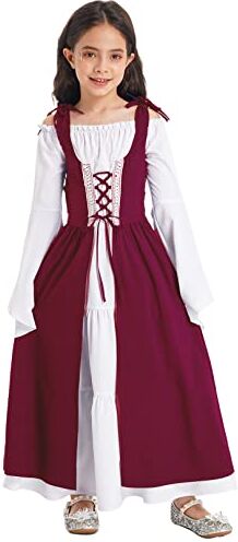 MSemis Vestito Rinascimentale Bambina Abito Carnevale con Manica Svasata Vintage Vestito da Principessa Medievale Cosplay Travestimento Costume di Halloween Fancy Dress Borgogna A 11-12 anni