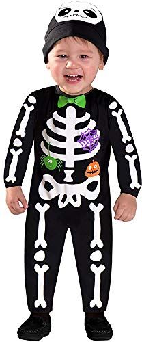 amscan Costume da scheletro per bambini (età 2-3 anni), unisex, colore: Nero