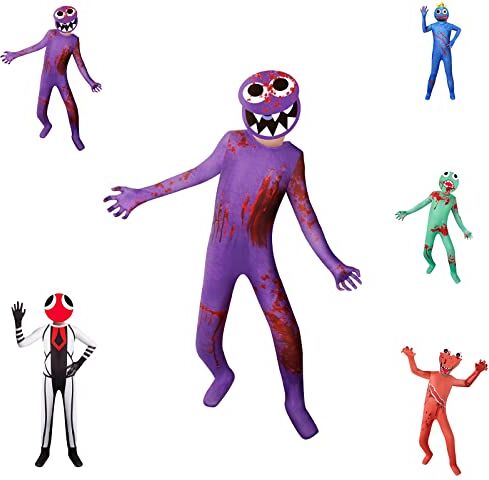 DONY Costume da Rainbow Bambini Friend,Gioco di Cartoni Animati Cosplay Carnevale Mostro Tuta,Costume di Halloween Festa di Compleanno Costume Ragazzo Ragazza,Raibow Blue Purple Green Pink