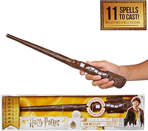 Harry Potter , Ron Weasley Wizard addestramento, 11 incantesimi per lanciare Bacchetta Giocattolo Ufficiale con luci e Suoni, Colore, Medium,