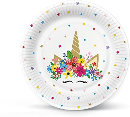 PAW Decor Collection PAW Piatti Carta Compleanno (23 cm) I 10 Pezzi I Piatti Usa e Getta Animali, Unicorno I Piatti di Carta per Feste, Vacanze, Matrimoni I 100% Biodegradabile I Colore: Unicorn Party