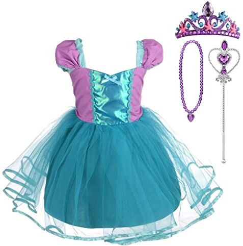 Lito Angels Vestito Costume Principessa Sirena con Accessori per Bambina, Abito Casual Estivo Gonna in Tulle, Taglia 4-5 anni, Verde 108 (Etichetta in Tessuto 120)