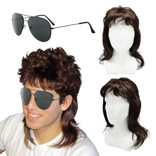 XNIVUIS Parrucca Mullet Uomo Costume Hippie Cosplay Mullet, Anni '70 Anni '80 Costume Cosplay Parrucca di Halloween Retro Disco Punk Rocker Parrucche, per Cosplay Halloween Costume Tema Feste (2 Pcs)