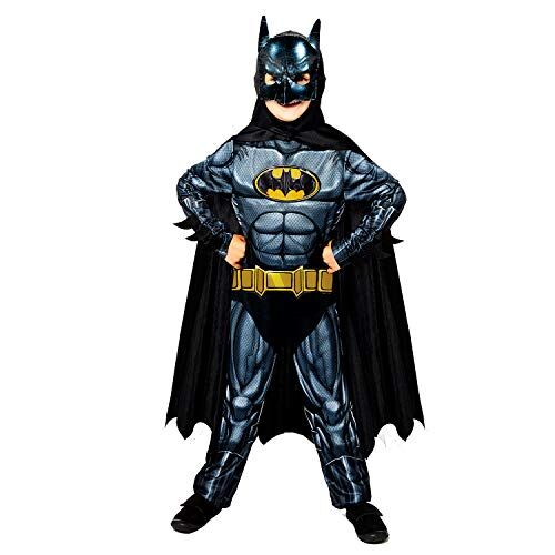 amscan Costume ufficiale Warner Bros Batman 2-12 anni sostenibile, nero, blu e giallo, 3-4 Anni