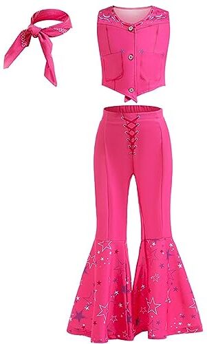 LiUiMiY Costume Barbie Ragazze Rosa Cowboy Bambina Set Uniforme 70s 80s per Halloween Carnevale Compleanno