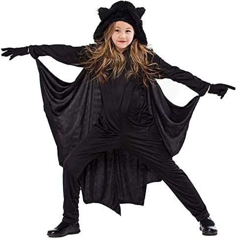 KEEBAX Halloween Costume da Pipistrello Vampiro per Bambini di Carnevale, Costume Ali Bat con Mantello e Guanti, Cosplay Mantello per 3-13 Ragazze, Ragazzi (M 116-130cm)