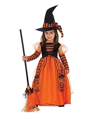 Rubie's Costume Da Strega Brillante Per Bambina, Arancione, Con Dettagli In Glitter E Cappello Con Dettagli In Paillettes Per Halloween, S (3-4 Anni)