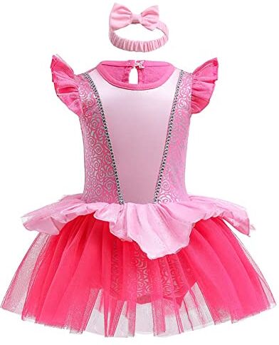 HIHCBF Neonata Costume di Carnevale Vestito da Principessa Aurora Pagliaccetto per Bimba Compleanno Festa Halloween Cosplay Natale Abitini per Bambina con Archetto 3-6 mesi