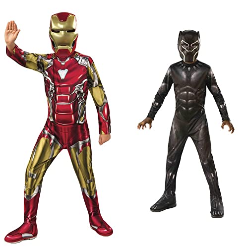 Rubie's Rubies Costume Iron Man Endgame Classic per ragazzi, Tuta stampata, copristivali e maschera & Costume Black Panther Classic Endgame per ragazzi, Tuta, copristivali e maschera