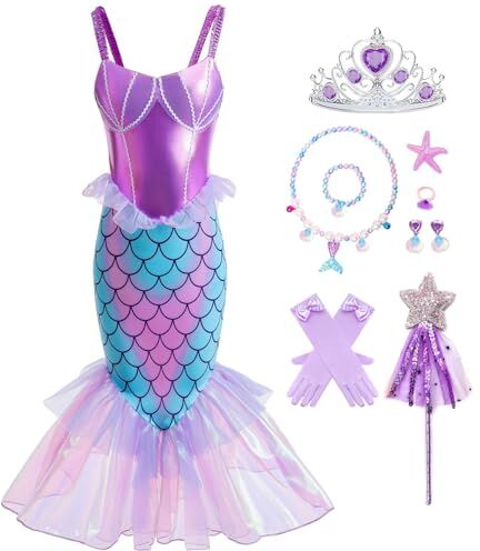 Snyemio Costume Sirenetta Bambina Vestito Principessa Ariel Sirena Ragazze con Accessori per Carnevale Festa Compleanno