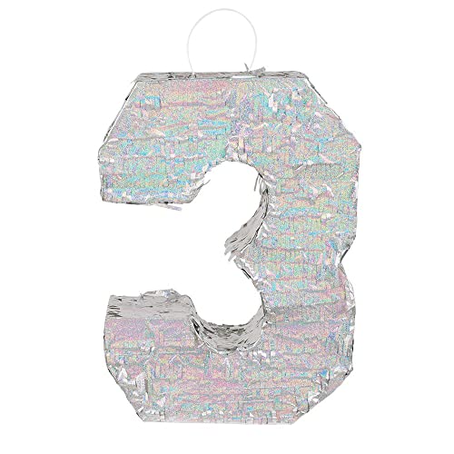 Boland Pignatta con numeri, dimensioni 40 x 28 x 8 cm, numero olografico, argento, giubileo, compleanno, decorazione, gioco da festa
