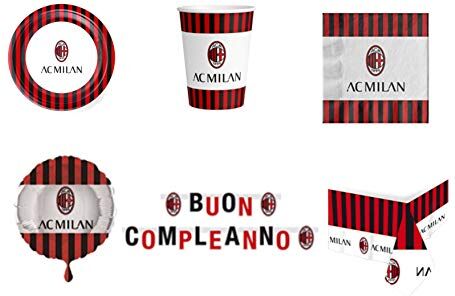 Party Store web by casa dolce casa A.C. MILAN COORDINATO SPORT CALCIO A.C. MILAN PER COMPLEANNO EVENTI ADDOBBI TAVOLA FESTA kit n°5 Cdc- (16 PIATTI, 16 BICCHIERI, 20 TOVAGLIOLI,1 TOVAGLIA,1 GHIRLANDA, 1 PALLONE FOIL)