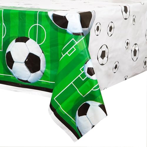 Unique Party Calcio Tovaglia Plastificata, 213 cm x 137 cm, Bianco e Nero,