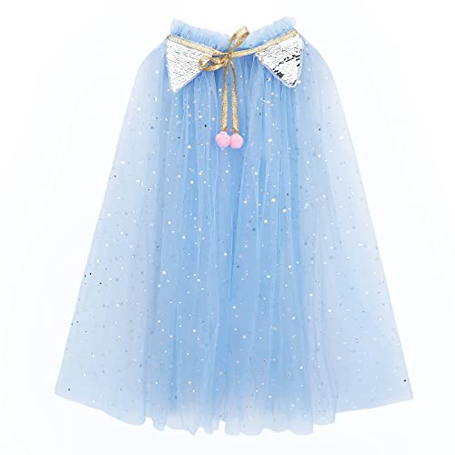 PHOGARY Mantello Principessa Bambina, Mantello Della Principessa Accessorio Accessorio Scialle Cape Ragazze da Carnevale Principessa Cosplay Costume Travestimento Compleanno Halloween Feste (Azzurro, M)