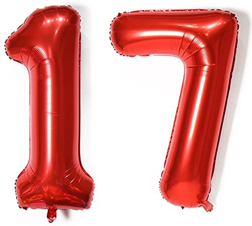 Hopewey Palloncini numero 17, palloncino numero 17 rosso palloncini 17 compleanno ragazze deco palloncino foil 17 numero palloncini 17 rosso XXXL 40" pallone gonfiabile gigante ad elio 17 anni compleanno