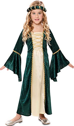 Eurocarnavales Costume Dama Medievale Verde Bambino Ragazza, Da 10 a 12 anni