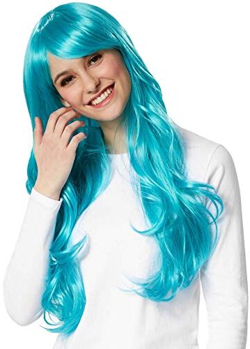 TecTake dressforfun  Unisex Accesorio Costume, Parrucca Capelli Lunghi Ricci, Carnevale Festa Halloween -disponibile in diversi Colori (Turchese   Nr. 303629)