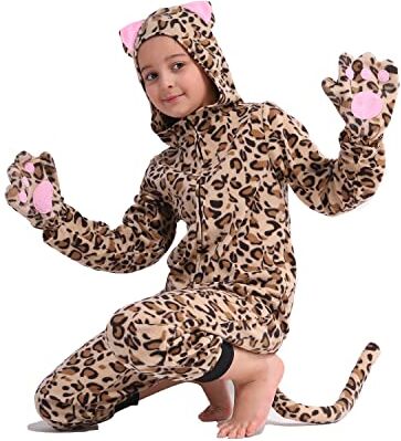 Rabtero Bambini Animale Onesie Costume, Unisex Cheetah Onesie Costume, Leopardo Onesie Costume, Bambini Halloween/Natale/Carnevale Festival Costume per Bambini 6-8