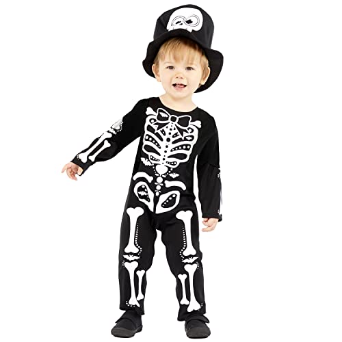 amscan Costume da scheletro per bambine e bambine, costume per Halloween, cosplay, 12-18 mesi,