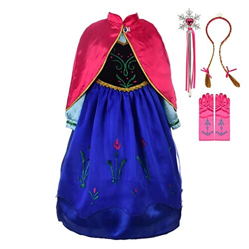 Lito Angels Vestito Costume Principessa Anna con Mantello e Accessori per Bambina, Taglia 3-4 Anni