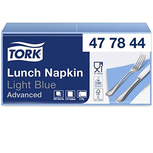 Tork Tovagliolo Lunch azzurro Advanced, 2 veli, piegato in 4, 10 pacchi x 200 tovaglioli (2000 pz), 33 cm (lungh.) x 32,6 cm (largh.)