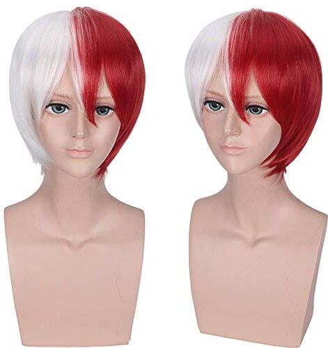 EQWR Wig for Halloween Fashion Christmas Party Dress Up Wig Blasting Frozen Red And White Color Matching Cosplay Wig Anime Wig