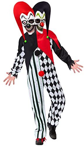 amscan 9917864 Costume da clown giullare da uomo a due facce per Halloween, multicolore, XL