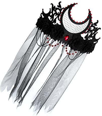 Beavorty in Maglia Nera Tiara Da Spettacolo Gotico Cosplay Di Veli Di Halloween Costumi Di Halloween Per Donna Tiara Gotica Rete Copricapo Di Fiori Mancare Principessa