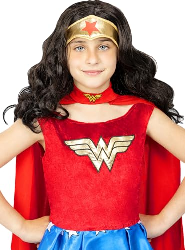 Funidelia Parrucca di Wonder Woman per bambina Supereroi, DC Comics, Lega della Giustizia Accessori per Bambini, accessorio per costume Nero