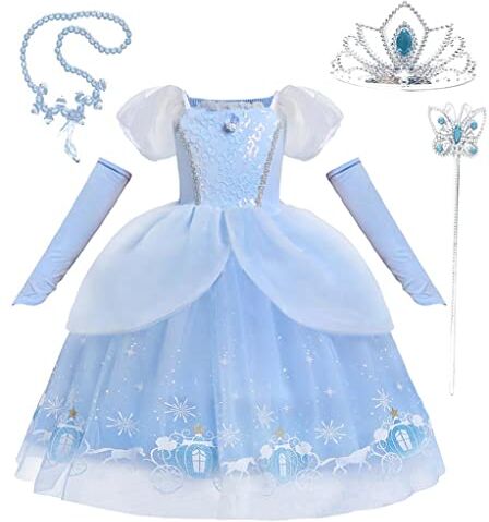 Lito Angels Vestito Costume da Principessa Cenerentola con Accessori e Guanto per Ragazza Taglia 6-7 Anni, Blu