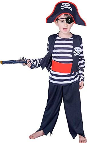 skyllc Costume Pirata Bambino,Vestito Pirata Bambino con Cappello Pirata,Benda sull'occhio,Vestito Carnevale Pirata Bambina-Taglia S, 110-115