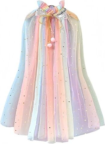 Proumhang Capo Principessa per Ragazze,Mantello Principessa Colorato,Paillettes Scintillanti Tulle Principessa Fancy Dress,Halloween Carnevale Mantello per 3-8 Anni Ragazze Colori 1 S