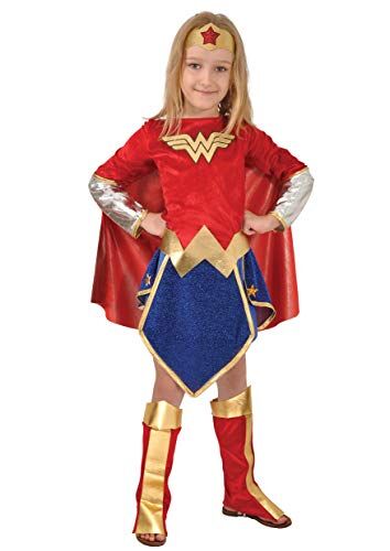 Ciao -Wonder Woman costume bambina originale DC Comics (Taglia 8-10 anni), Colore Rosso/Blu,