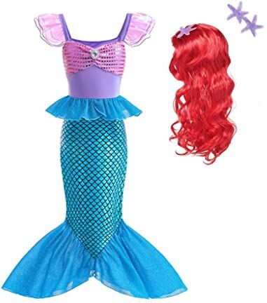 Lito Angels Costume da Sirenetta Vestito Principessa Ariel Sirena con Parrucca per Ragazza Taglia 8-9 Anni, Viola Blu (Etichetta in Tessuto 150)