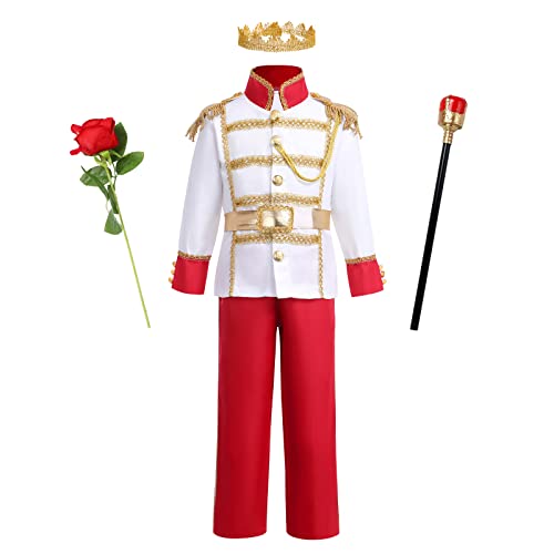 IMEKIS Ragazzi Costume da Principe Reale Costume da Principe Azzurro per Bambini Giacca a Maniche Lunghe Pantaloni Fantasia Medievale re Set Carnevale di Halloween Set da Festa di Ruolo