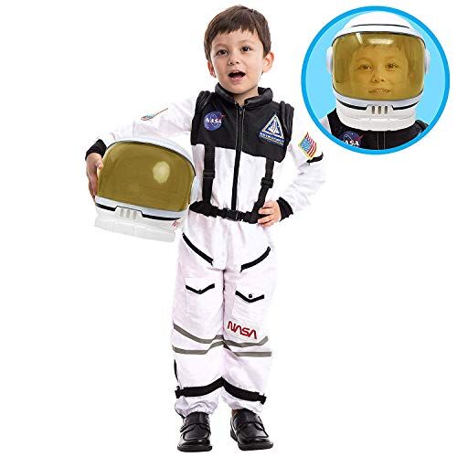 Spooktacular Creations Kit Costume Astronauta Pilota Tuta NASA con Elmetto Visiera Mobile per Bambini, Ragazzi, Ragazze, Bambini Spazio Giochi di Ruolo Dress up, Aula Scolastica, Bomboniere di Halloween (White, X-Large)