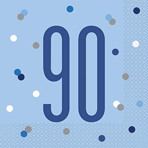 Unique Party  Tovaglioli di Carta Numero 90-16,5 cm Compleanno Glitz Blu e Argento Confezione da 26