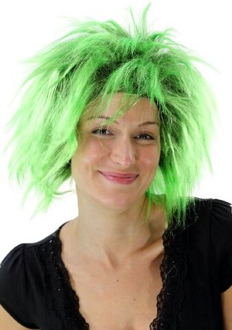 WIG ME UP Parrucca Carnevale Punk Anni 80 Colore Nero-Verde Nuova PW0078-P103PC15