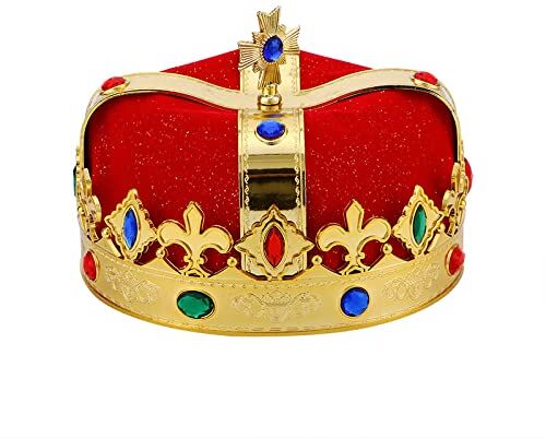 LEEMASING Royal Jeweled King's Crown per costume unisex di Halloween Prom Cosplay Party Decorazioni (rosso)