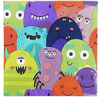 SMIFFYS Monster Tableware, Party Napkins x8 Monster Tableware, Party Napkins x8, 17g, 2ply, 33x33cm -