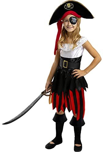 Funidelia Costume da pirata Collezione buere per bambina taglia 7-9 anni Corsar, Bucaniere Multicolore